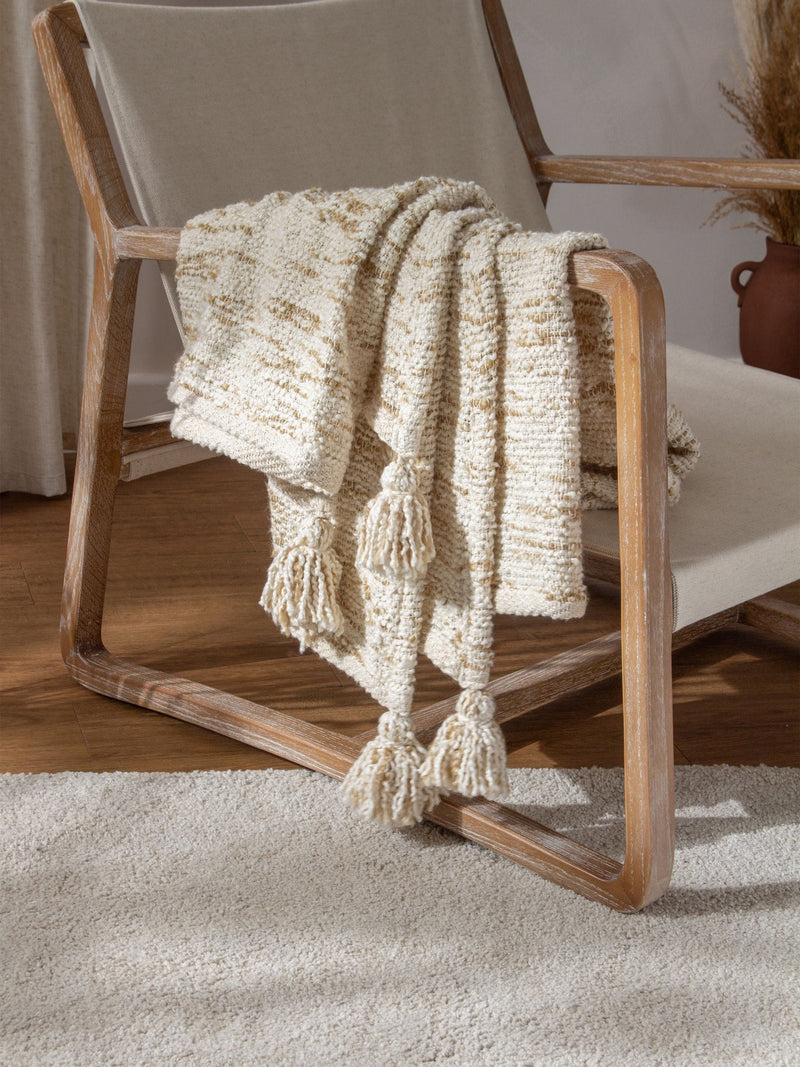 Yard Natural Beige Heath textured cotton throw 180x130cm - British product