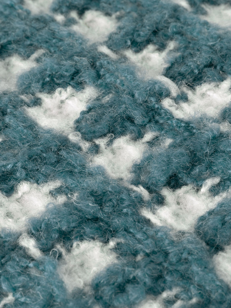 Furn teal blue waffle throw blanket with tassel fringe, imported from the UK