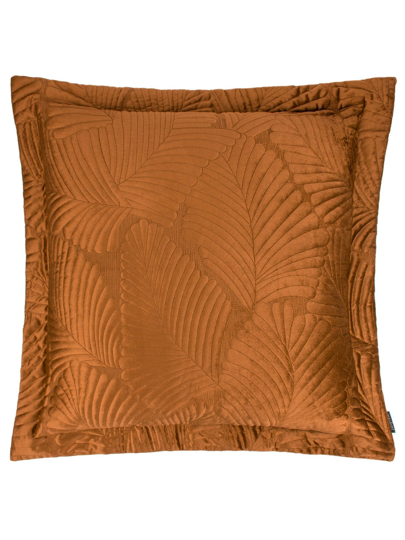 Paoletti orange Palmeria quilted velvet cushion 60cm, imported from the UK
