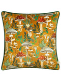 Wylder Nature orange velvet cushion with mushroom pattern - British product