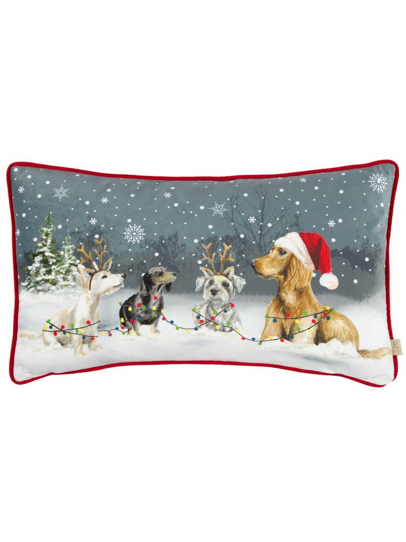 Evans Lichfield Christmas Dogs cushion 50x30cm, UK version