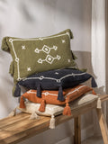 Yard Stone beige embroidered cushion with tassels - British product