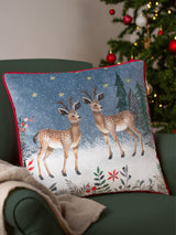Next Furn Cream Ditsy Festive Reindeer Velvet Cushion 45cm- Buy online at McGrocer