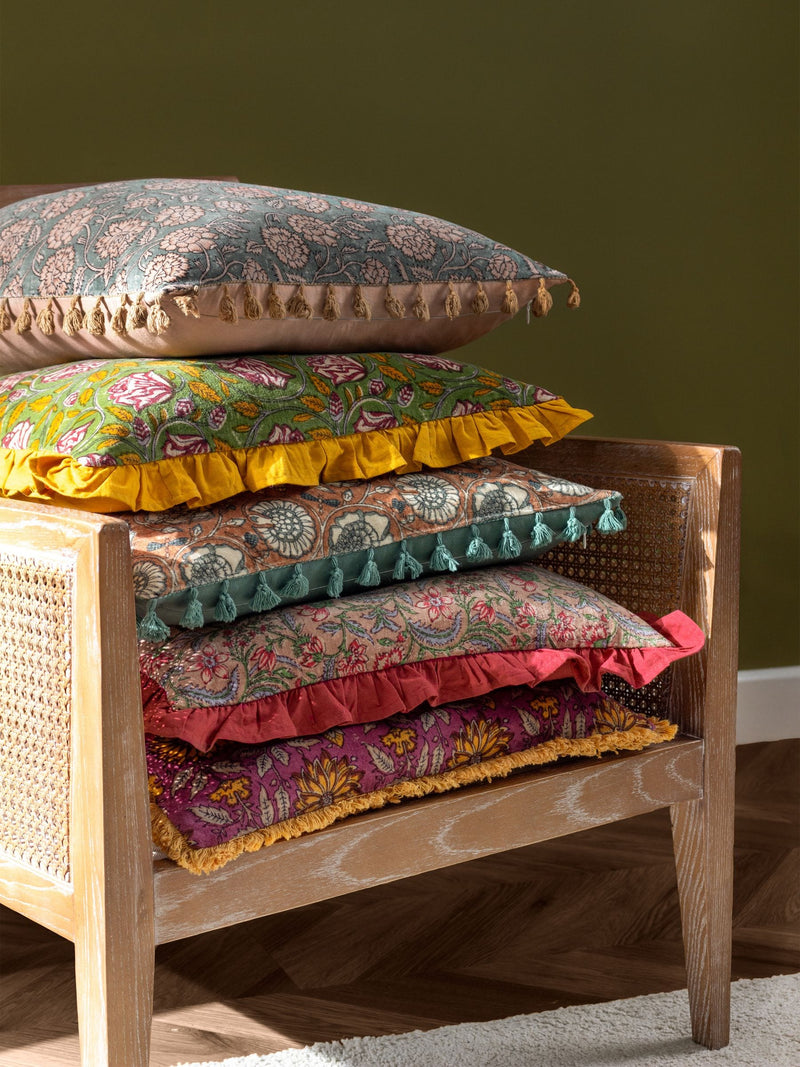 Paoletti floral cotton velvet cushion 50cm, imported from the UK