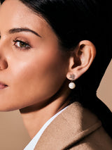 Next Lauren Ralph Lauren Gold Tone & Crystal Logo Faux Pearl Drop Earrings- Buy online at McGrocer