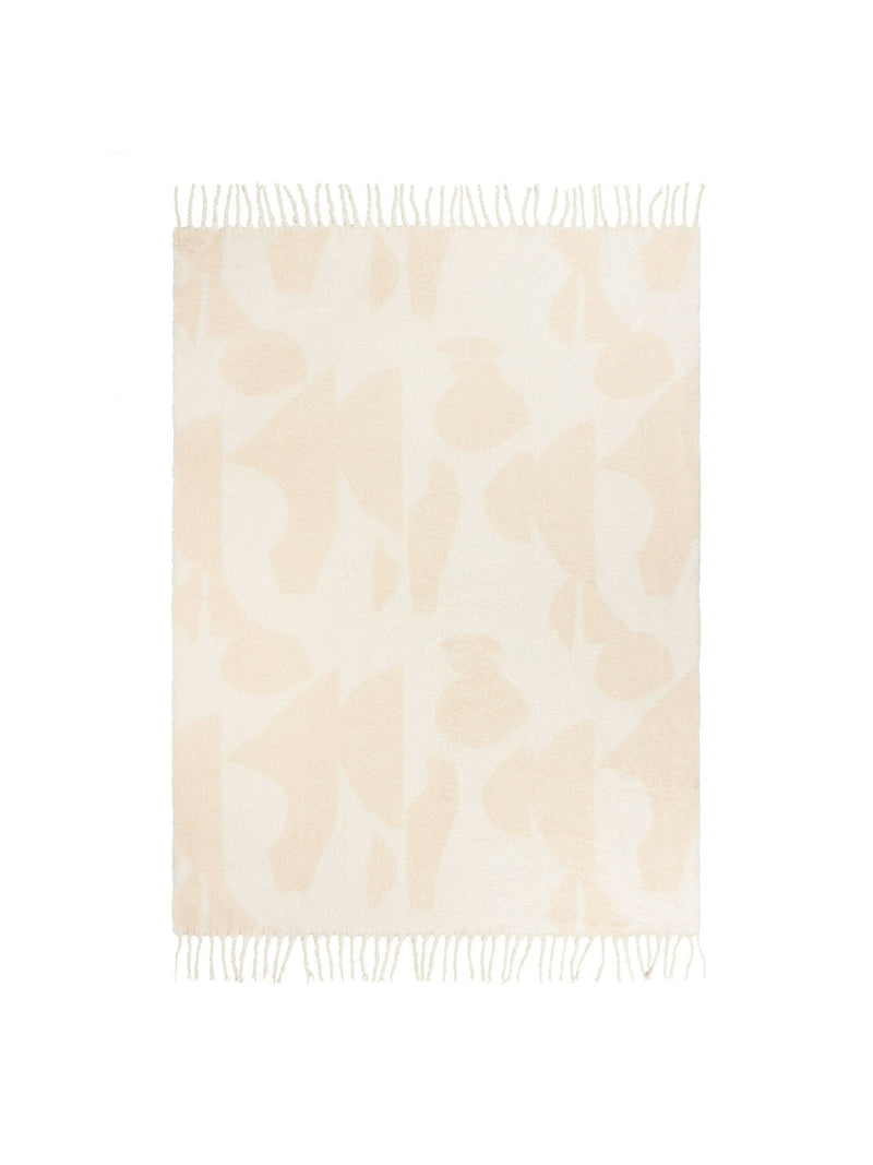 HÖEM cream jacquard tasselled throw 130x180cm, imported from the UK