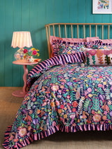 Lucy Tiffney Navy Floral Ruffle 180 Thread Count Duvet Cover and Pillowcase Set