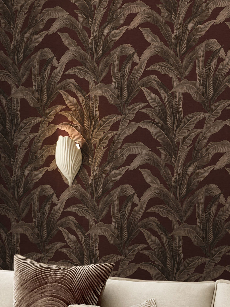 Damson Glamtique Leaf A4 wallpaper sample, imported from the UK