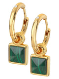 Malachite and Diamond Gold Tone Square Earrings 24mm
