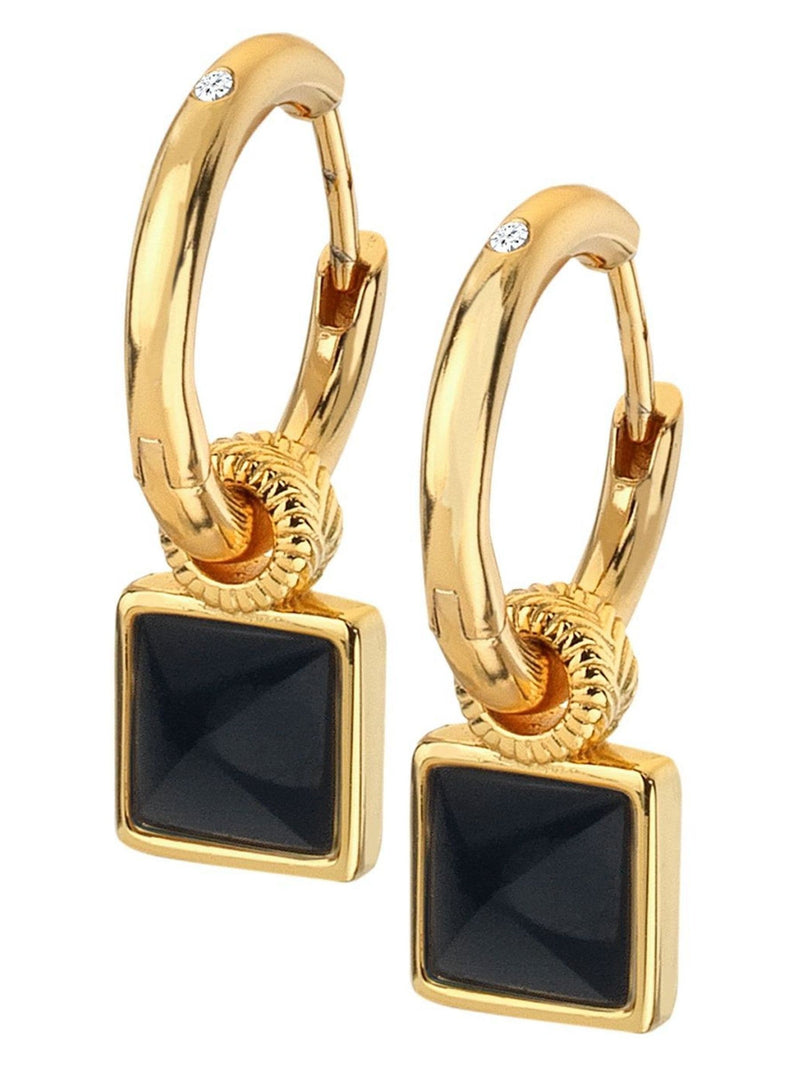 Black Onyx and Diamond Gold Plated Sterling Silver Drop Earrings 8mm
