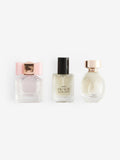 Miniature perfume gift set with Just Pink, Eau Nude, and Cashmere 10ml bottles (British brand)