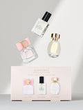 Miniature perfume gift set with Just Pink, Eau Nude, and Cashmere 10ml bottles (British brand)