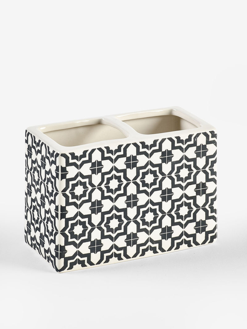 Monochrome Geo toothbrush tidy, imported from the UK