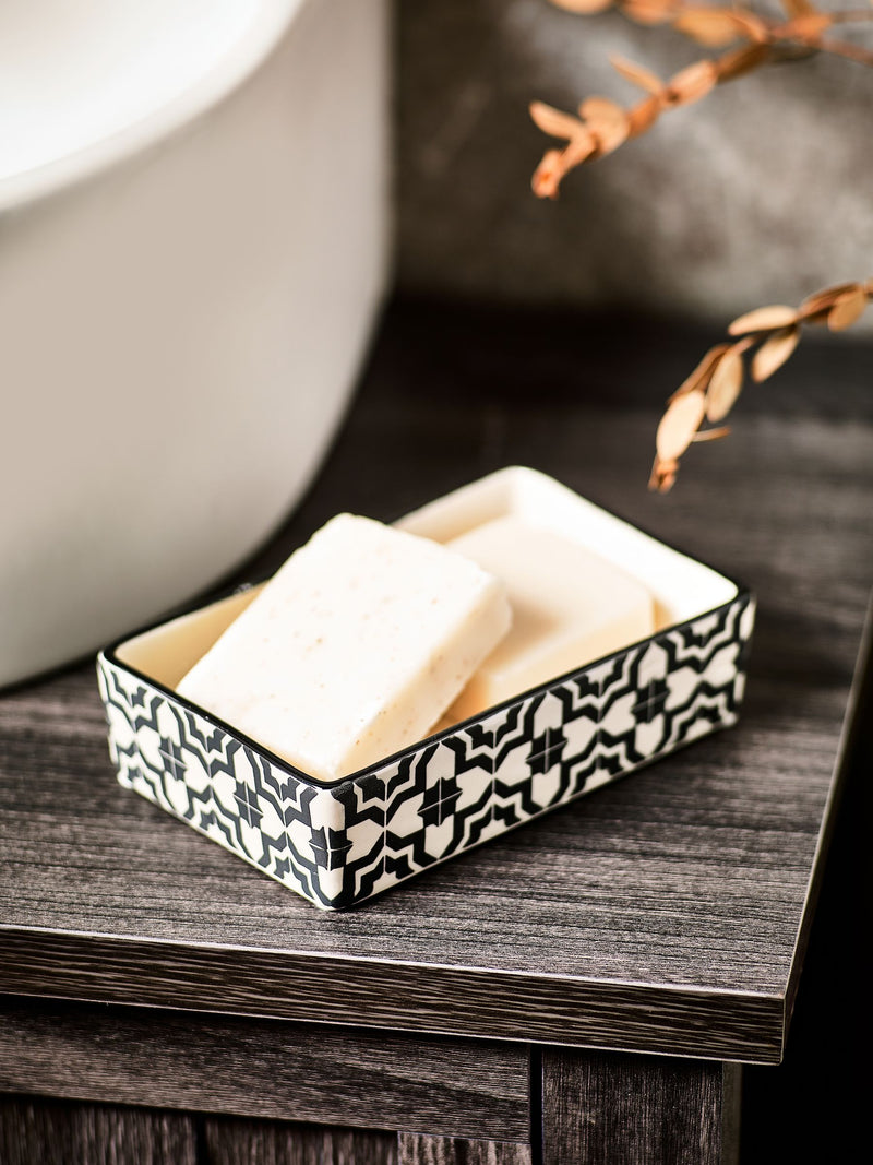 Ceramic soap dish with geometric design, imported from the UK