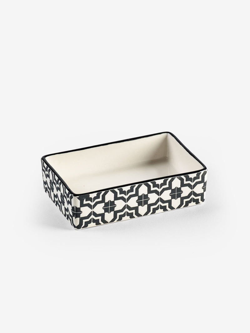 Ceramic soap dish with geometric design, imported from the UK