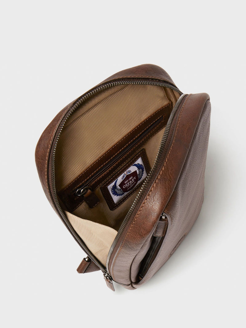 Osprey London brown leather sling bag, imported from the UK