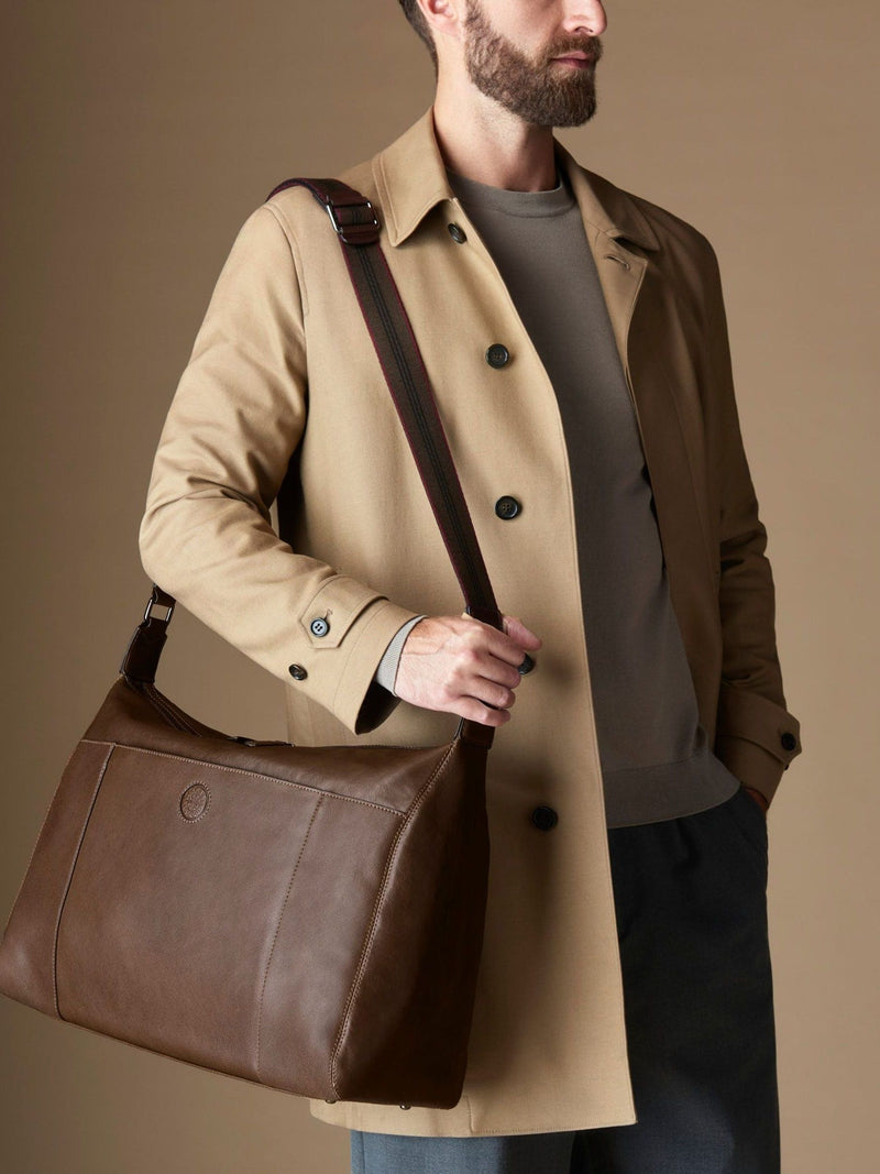 Osprey London Compass brown leather stowaway bag, imported from the UK