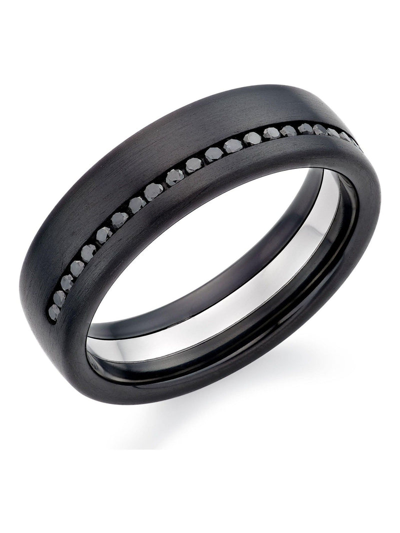 Beaverbrooks Black Platinum and Zirconium Diamond Wedding Ring