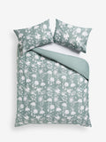 Green/White floral reversible duvet cover and pillowcase set, UK version