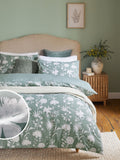 Green/White floral reversible duvet cover and pillowcase set, UK version