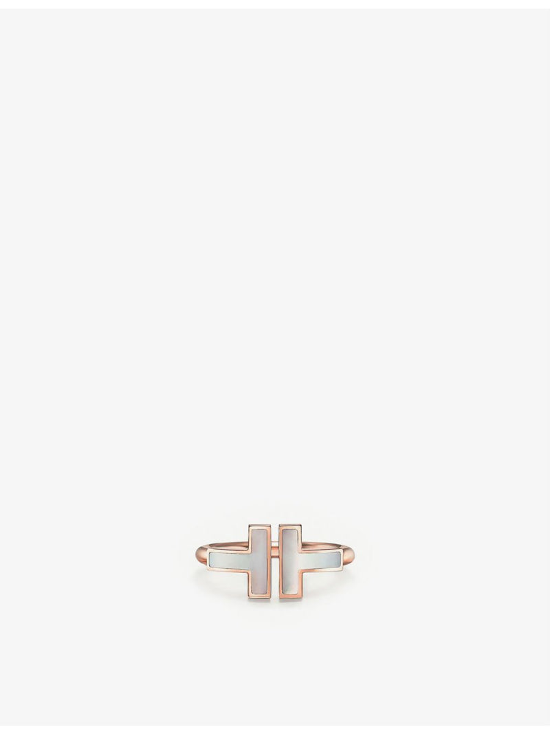 Tiffany T Square rose gold mother-of-pearl ring, imported from the UK
