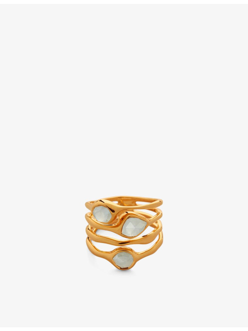 Monica Vinader Siren aquamarine cocktail ring, gold-plated vermeil, imported from the UK