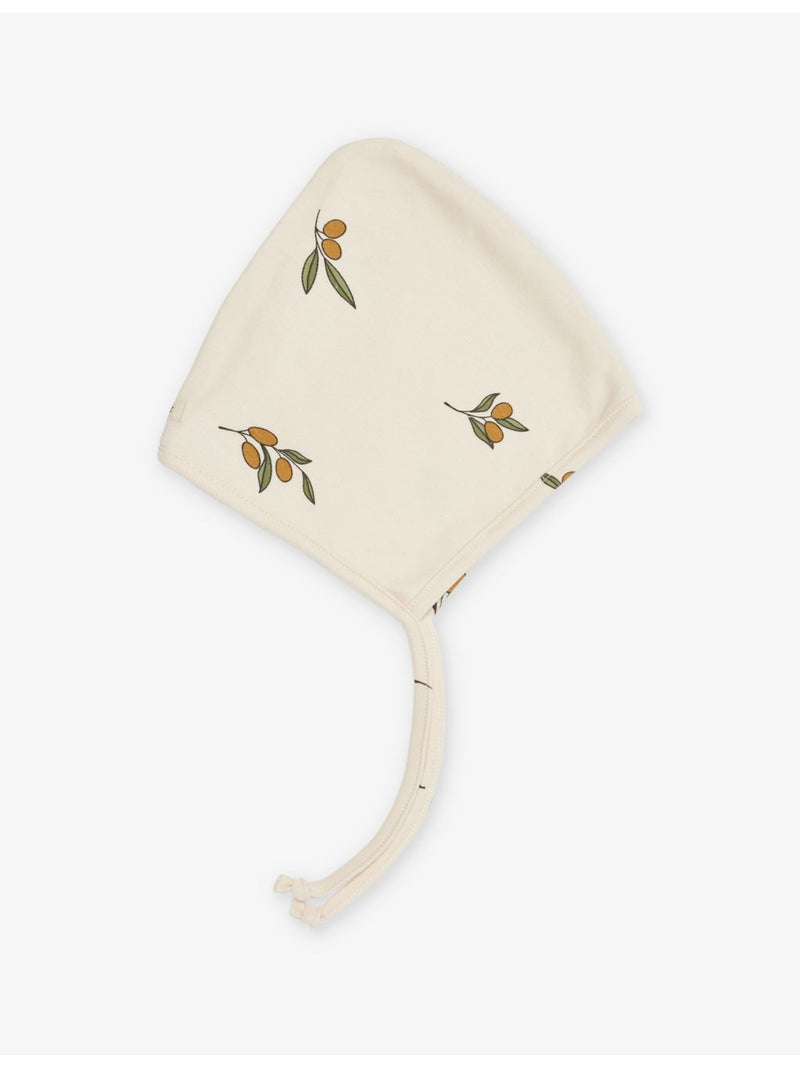 Organic Zoo baby bonnet olive print 0-12 months, imported from the UK