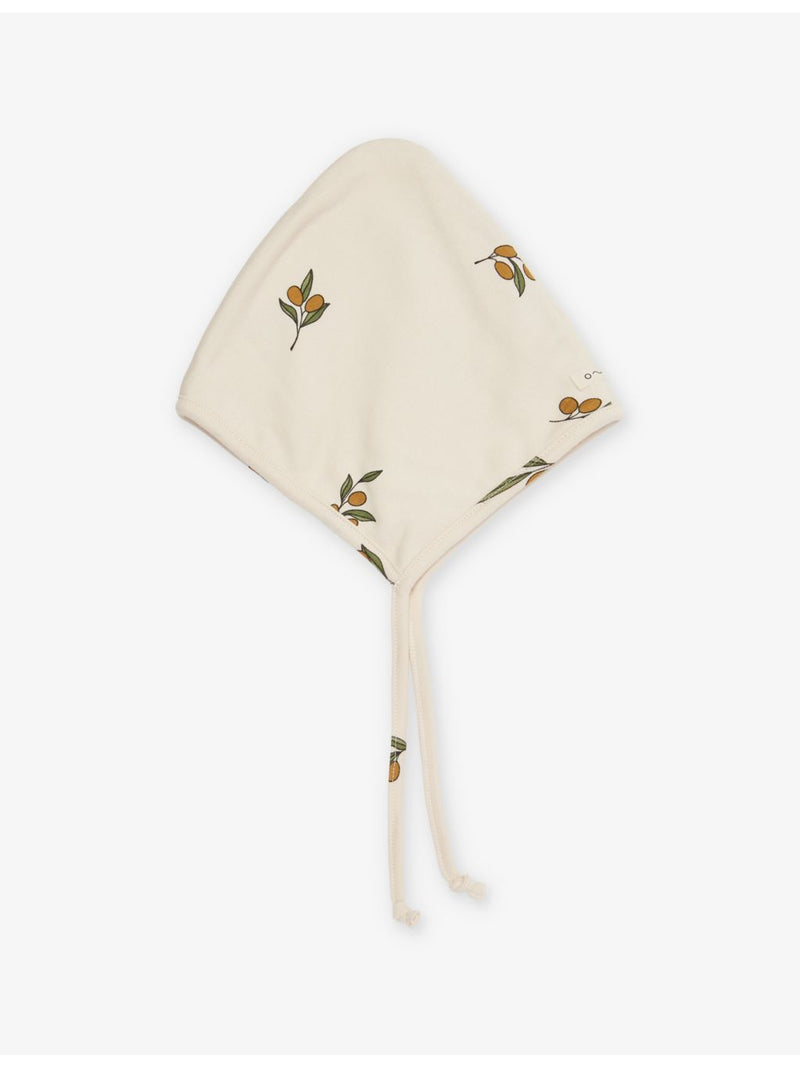 Organic Zoo baby bonnet olive print 0-12 months, imported from the UK