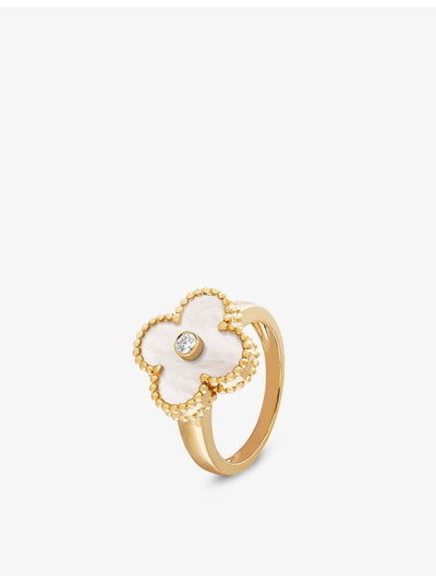 selfridges Van Cleef & Arpels Vintage Alhambra 18ct Yellow Gold Mother-of-Pearl Diamond Ring- Buy online at McGrocer