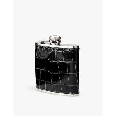 selfridges Aspinal of London Classic Croc-Embossed Leather and Stainless Steel Hip Flask 142ml- Buy online at McGrocer