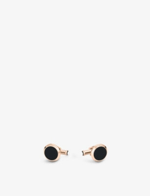 Montblanc Meisterstück rose gold onyx cufflinks 16mm, imported from the UK