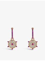 selfridges Nadine Aysoy Celeste 18ct Rose-Gold Huggie Earrings with Diamonds, Pink Sapphire and Jade- Buy online at McGrocer