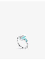 selfridges Tiffany & Co. T 18ct White Gold Turquoise and 0.07ct Diamond Ring- Buy online at McGrocer