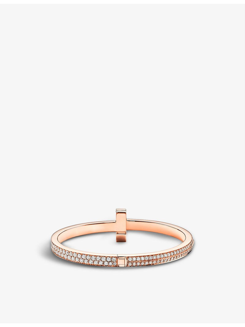 Tiffany T1 medium 18ct rose gold diamond bangle bracelet, UK version