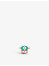 selfridges Selda Jewellery Evil Eye 14ct Rose Gold 0.08ct Diamond and Enamel Single Stud Earring- Buy online at McGrocer