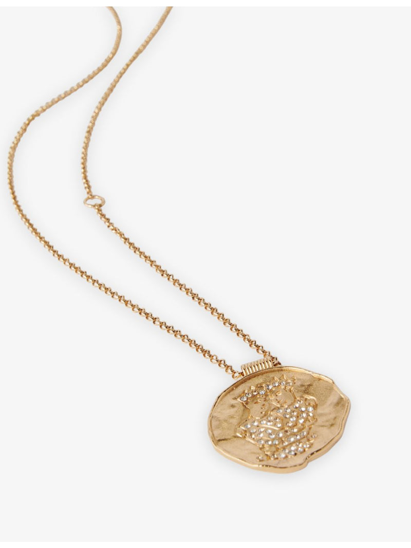 Maje Gemini brass coin necklace with zodiac medallion (British brand)