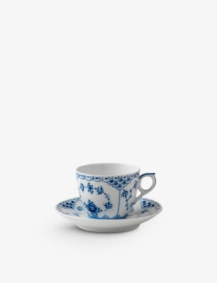 Royal Copenhagen Blue Fluted Lace porcelain cup and saucer set (British brand)