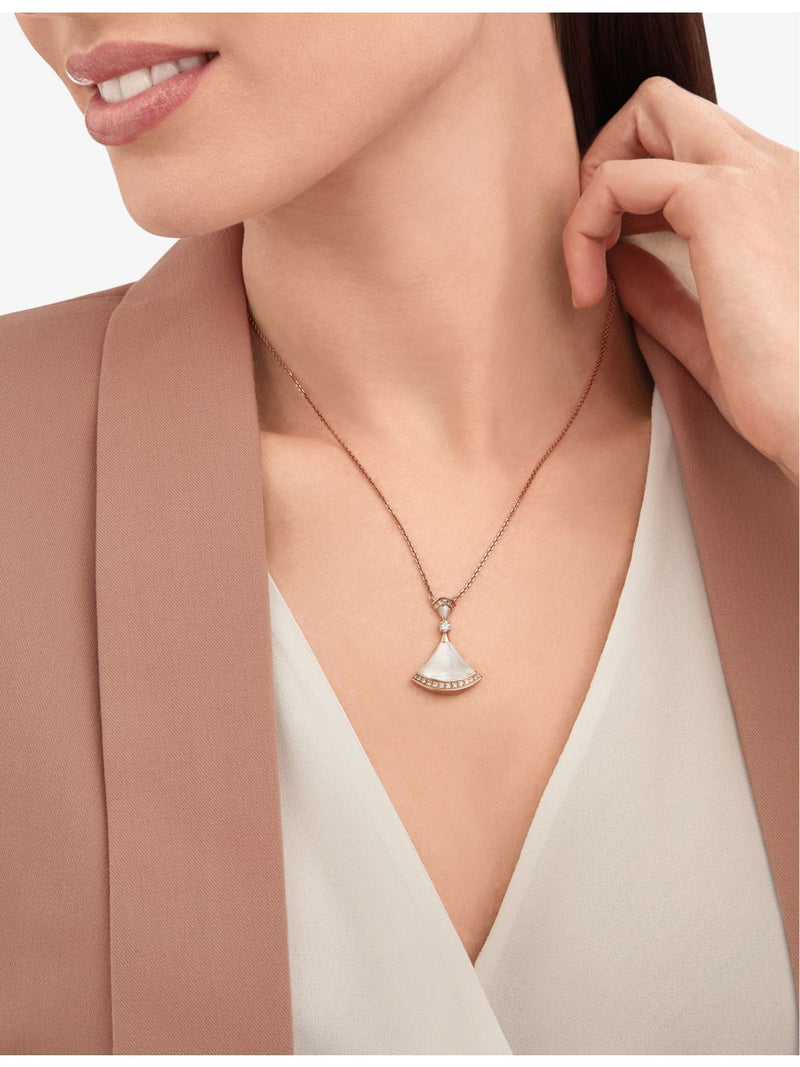 Bvlgari Diva's Dream rose gold diamond mother-of-pearl necklace, imported from the UK