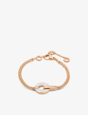 Bvlgari Bvlgari Openwork 18ct Rose-gold Mother of Pearl 0.06ct Round Brilliant-cut Diamond Bracelet 15-17cm