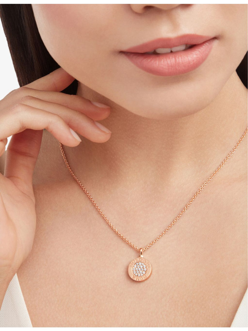 Bvlgari rose gold onyx pavé diamond necklace 0.34ct (British brand)