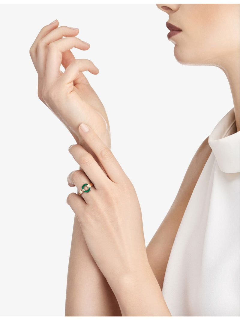 Bvlgari 18ct rose-gold diamond and malachite ring (British brand)