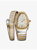 selfridges Bvlgari Serpenti Tubogas 18ct Yellow Gold Stainless Steel Brilliant-Cut Diamond Quartz Watch 35mm- Buy online at McGrocer
