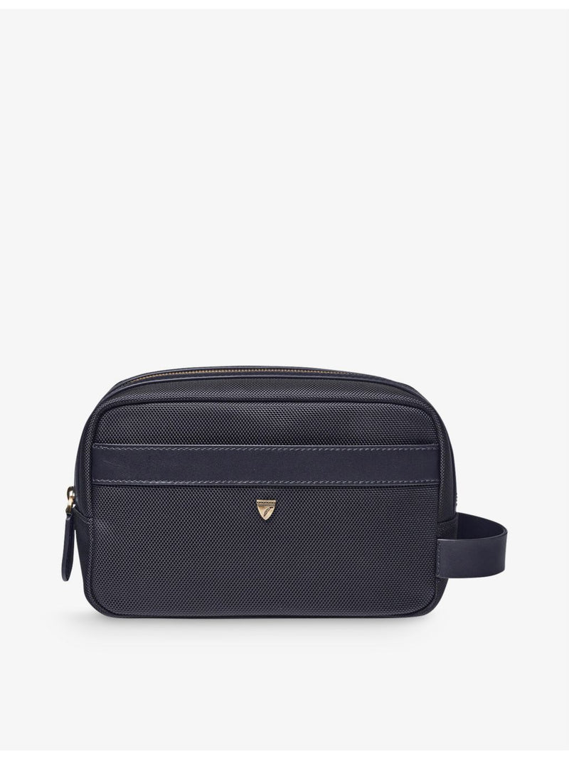 Aspinal of London logo-embellished zipped woven wash bag, UK version