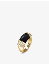 selfridges Van Cleef & Arpels Perlée Couleurs 18ct Yellow Gold Onyx and Round Diamond Ring- Buy online at McGrocer