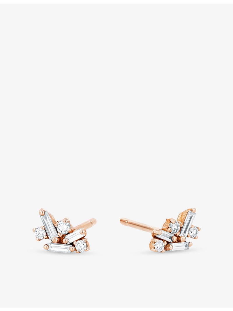 Suzanne Kalan rose-gold diamond earrings with baguette and brilliant cuts - British product