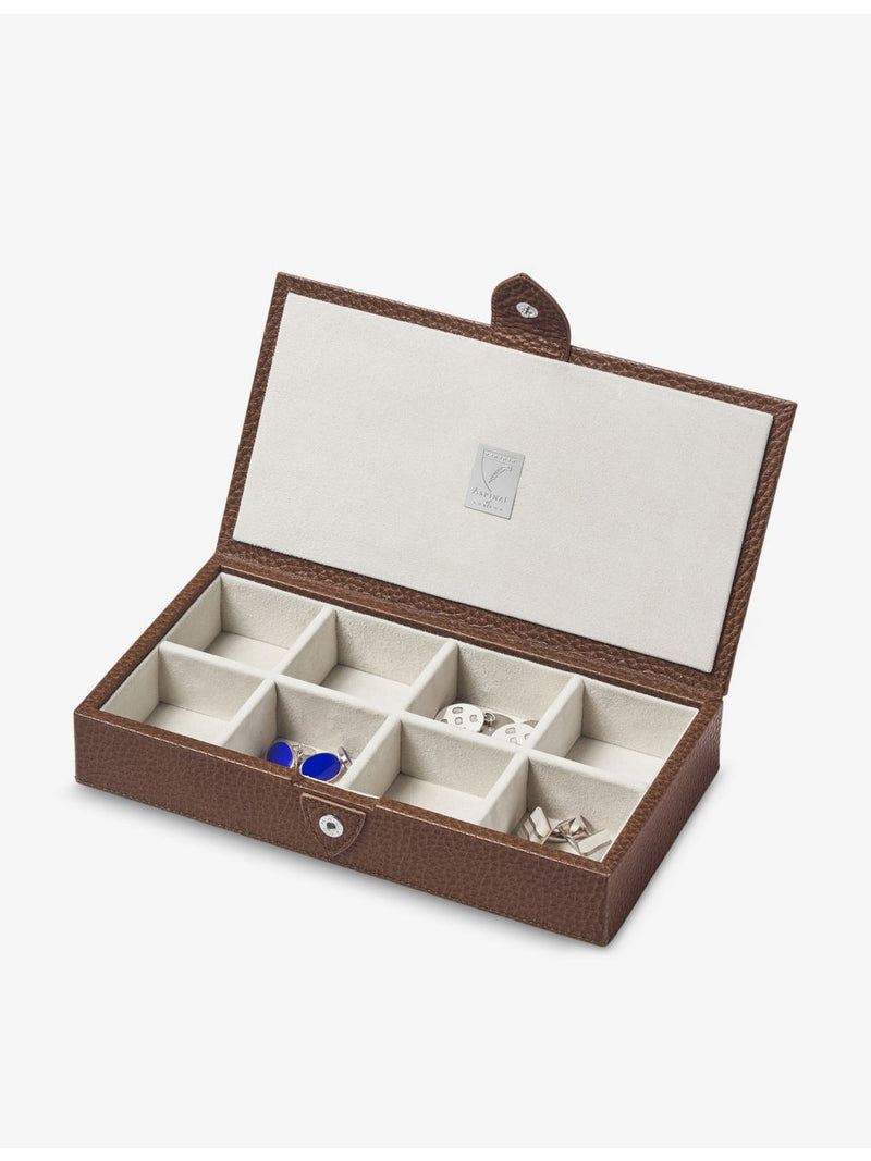 Aspinal of London grained-leather cufflink box with popper fastening - British product