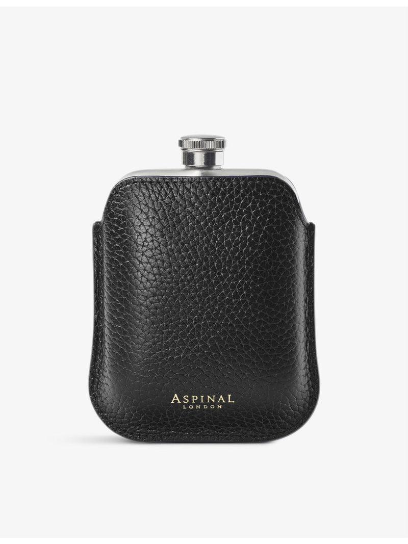 Aspinal stainless steel hip flask with leather pouch - British product