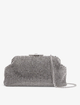 Reiss Adaline crystal-embellished woven clutch bag, UK version