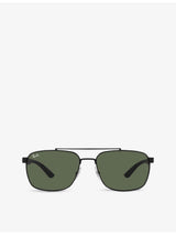 selfridges Ray-Ban RB3701 Rectangle-Frame Steel Sunglasses- Buy online at McGrocer