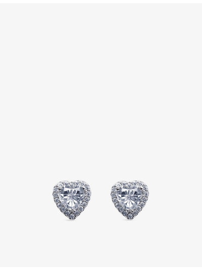 selfridges CARAT London Cora Heart-Shaped Sterling Silver and Cubic Zirconia Stud Earrings- Buy online at McGrocer